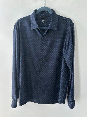 Tahari Navy Blue Pattern Men's Large Slim Fit Long Sleeve Shirt